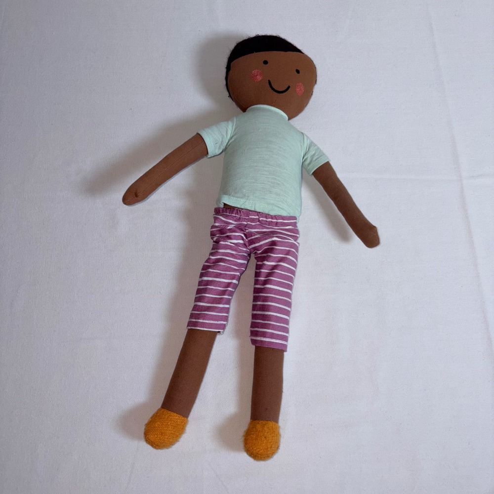 Pillowfort Fabric Rag Doll 19" Brown Mint Purple new Embroidered Soft Toy